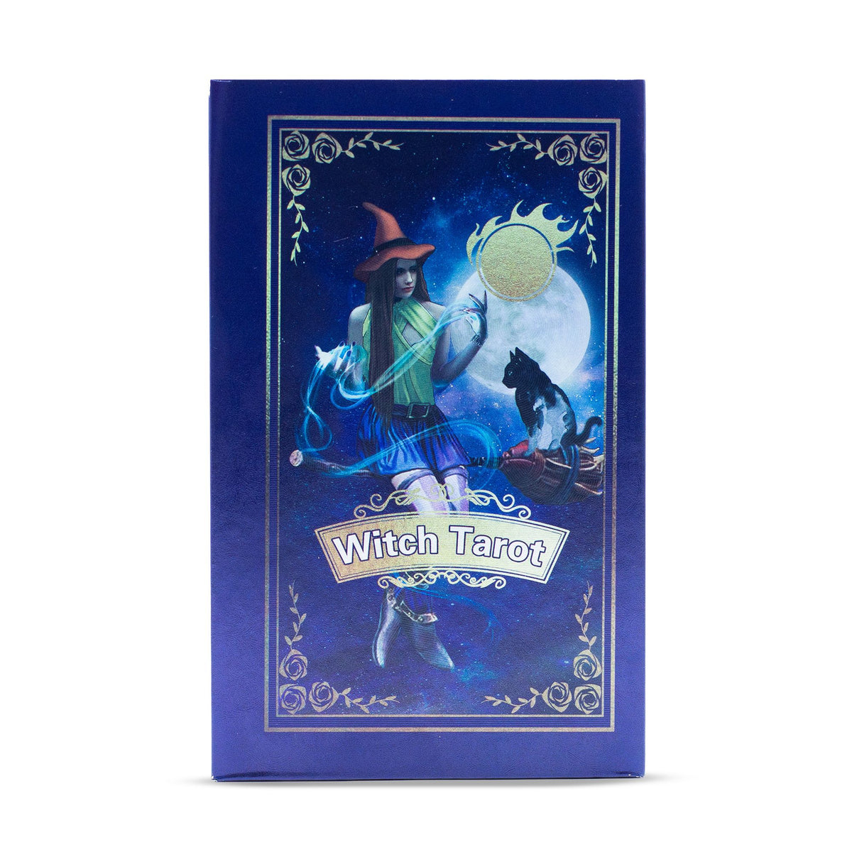 Taro kortos „Witch Tarot“ su violetinės folijos detalėmis ir knygele