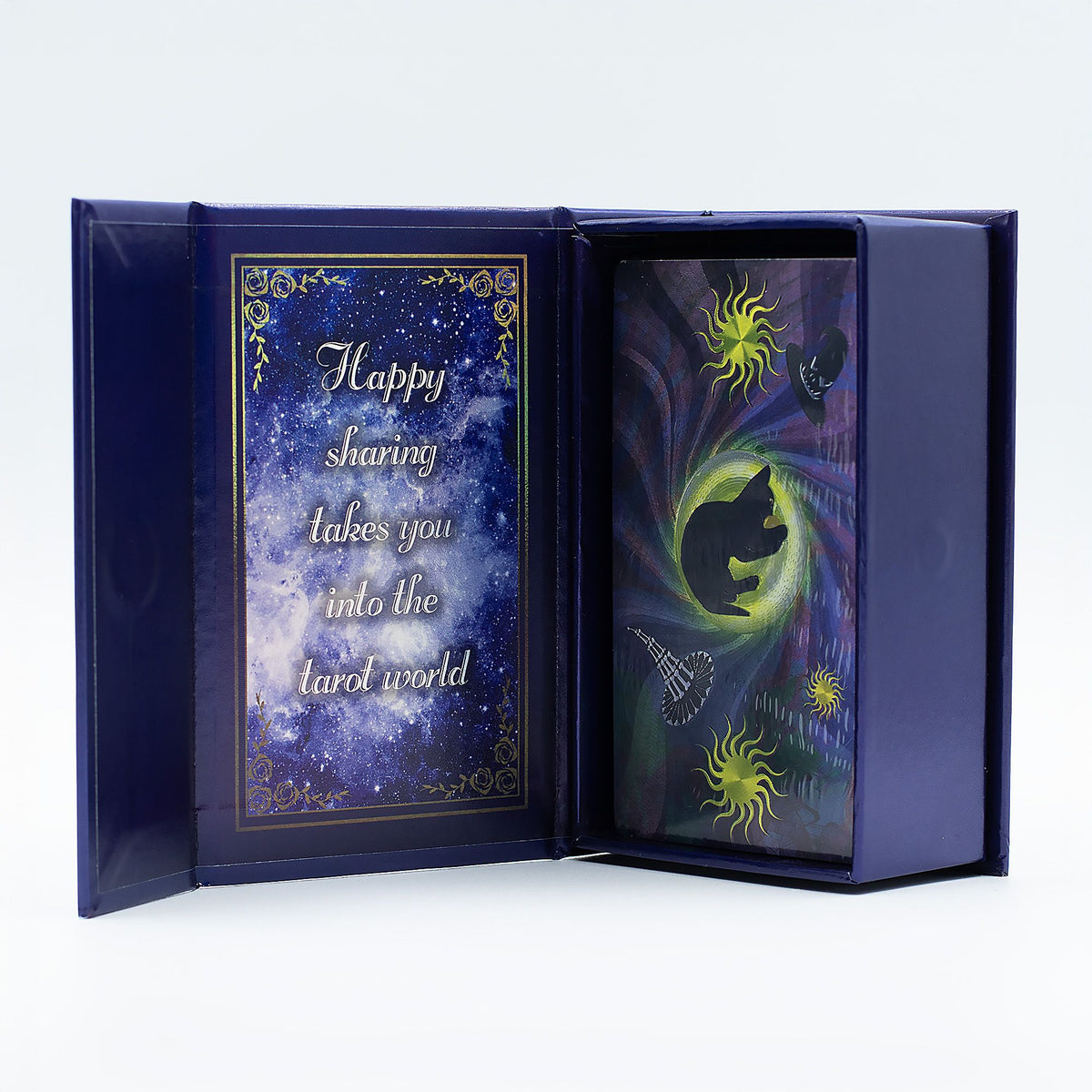 Taro kortos „Witch Tarot“ su violetinės folijos detalėmis ir knygele